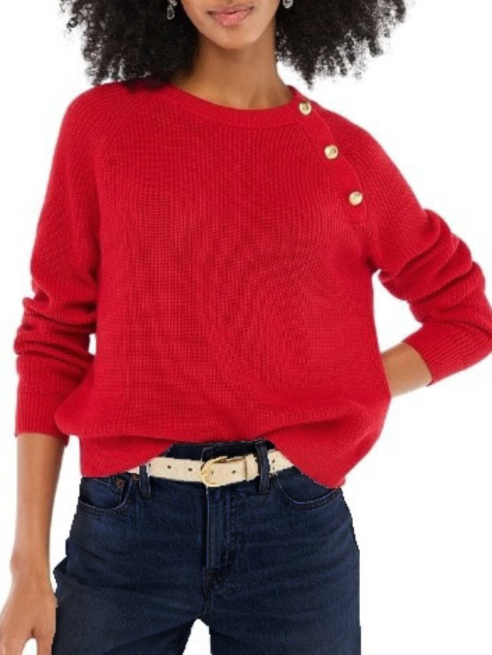 New J.Crew Cotton Blend Gold Button Trim Sweater Red XL